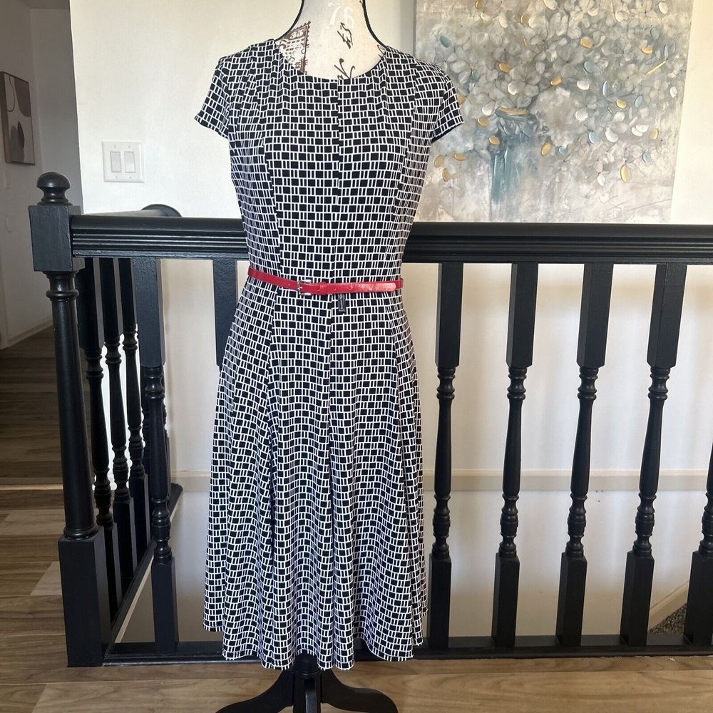 Jessica Howard‎ size 6 black White short sleeve A-line dress women's